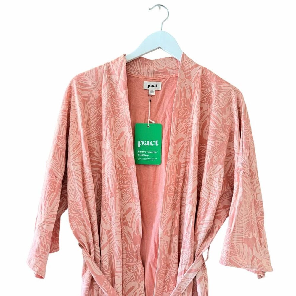 Pact Organic Cotton Rosie Staycation Short Robe pink tropical palm SZ M #2639 - Picture 3 of 14
